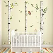 decalmile Large Birch Tree Wall Decals White Tree Forest Birds Wall Stickers Bedroom Living Room Baby Nursery Wall Decor