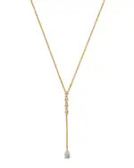 Moon & Meadow 14K Yellow Gold Lab Grown Diamond Round & Pear Cut Lariat Necklace, 16