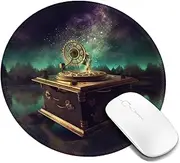 Dream Music Box Mousepad with Non-Slip Rubber Base, 1 Waterproof Gaming Mousepad with Stitched Edge, Laptop Mousemat Washable Mousepad Lycra Cloth, Round Mice Pad for Office 8 in
