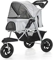 Pet Stroller for Medium Small Dogs & Cats - 3 Wheels, Large Wheels