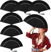 Thyle 6 Pcs Hand Fans for Line Dancing Black Fan Bulk for Women Foldable, Vintage Retro Chinese Japanese Charming Elegant Style, Music Festival Dance Performance Party Favor Decorations Gift