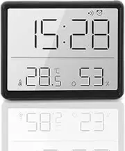 Indoor Digital Thermometer Hygrometer,Multifunctional Temperature Humidity Clock, Magnetic Accurate Room Temperature Gauge Humidity Monitor with Alarm Clock ℃/℉ Selectable,Comfort Display (black)