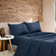 CleverPolly Vintage Washed Microfibre Sheet Set - Navy - Double