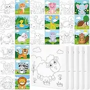 Teling 12 Pcs Pre Drawn Stretched Canvas Kit for Adults Painting Pre Printed Canvas Outline for DIY Painting Party Favor,6 x 6 x 0.6 Inches(Animal)