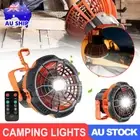 Portable Camping Fan LED Light Outdoor Tent Lantern W/ Hook Remot/ Rechargeable