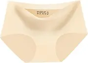 [FARZAH] 3Pcs Women Mid Waist Soft Ice Silk Seamless Lingerie Briefs Underwear Panties Hipster Underpants (Color : Beige, Size : Large)