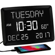 11.5" Digital Wall Clock For Living Roomimpaired Vision Large Calendar Day Alarm