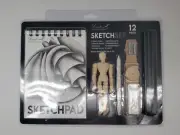 12Pcs Sketch Set Pencils SketchPad Eraser Sharpener Sandpaper Blending Mannequin