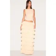 Cream Chiffon Tiered Frill Maxi Skirt, Cream