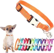 Orange Small Dog Collar with Bell, Girl Reflective Nylon Cat Collar Metal Buckle