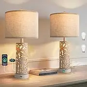 Apsung Bedside Lamps Set of 2 – Touch Control Table Lamps with Dual Light Modes & Built-in USB A+C Charging Ports, Nightstand Lamp with Flaxen Fabric Shade for Bedroom, Living Room, Home Office