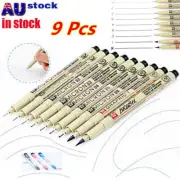 9PCS Black Sakura Pigma Micron Fine Line Pen BR Drawing Set Drawing Ink Pens VH