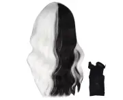 Short Curly Hair Wig Half Black Half White Adjustable Cosplay Wavy Wigs For Halloween Party
