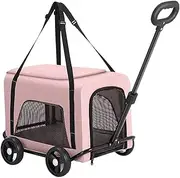 Rolling Cat Dog Carrier Cat Carrying Bag on Wheel Removable Foldable Pet Travel Carrier Puppy Stroller for Traveling, Pink