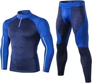 [Ouruikia] Men's Thermal Underwear Set Thermal Pants & Thermal Shirts Winter Base Layer Set Long Johns Set
