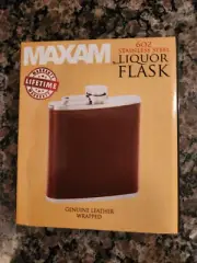 Maxam Leather Wrapped 6 oz. Stainless Steel Hip Flask for Liquor/ Whisky New!