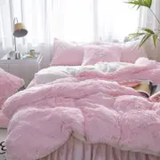 Fluffy Faux Lambswool Quilt Cover Set - Pink