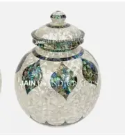 10" White Marble Flower Vase matka Pot with lid paua shell Inlay Art Collectible