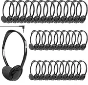 JINWAYBST 30 Pack Adjustable On Ear Headphones, Black, Wired, Modern Style, Ideal for Classroom & School Use, 3.5 mm Plug, Stereo Audio Clarity