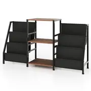 Costway Vinyl Storage Record Player Stand w/6 Storage Pockets & Metal Frame Brown