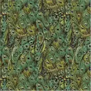 Beautiful Peacock Feathers Green 100% Cotton Fabric by The Yard