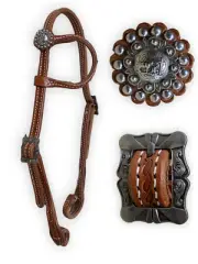 HR Saddlery Fancy One Ear Headstall with Cowboy Cross Concho