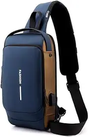 [Bealin] Waterproof Sling Bag Crossbody Backpack for Men Women Anti-Theft Sling Chest Bag with USB Charging Port for Hiking Walking Blue, 3# Blue