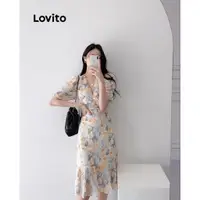 在飛比找蝦皮商城優惠-Lovito優雅小碎花荷葉邊柔軟舒適女洋裝 LNE53013