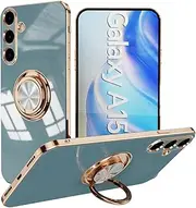 Samsung Galaxy A15 Case, TPU Silicone Soft Material Phone Case with Ring Hold Kickstand Shockproof Cover Support Magnetic Car Mount Slim Protective Case for Samsung Galaxy A15 5G/4G, Grey