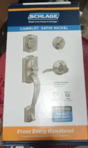 Schlage Camelot Front Entry Handleset - Deadbolt - Satin Nickel F60 CAM 619 ACC