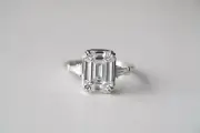 2CT Emerald Cut Simulated Diamond Women's Solitaire Ring 14K White Gold Plated