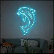Sign Lamp Dolphin Neon Sign,Dolphin Neon Lights, Sea Animals Wall Decorative Lamp, Aquarium Home Decor 40x27cm(Ice Blue)