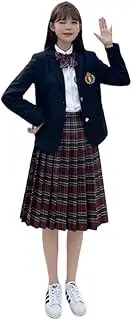 [TTYAO REII] High School Girl Uniform Shirt Pleated Plaid Skirt 2 Button Blazer Suit Preppy Style Student Outfit for Graduation