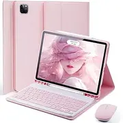 TUNKARMOR Keyboard Case for iPad Pro 13 (M4 2024) 13 inch - with Mouse and Detachable Keyboard, Slim Case with S Pen Holder, Auto Sleep/Wake-Pink