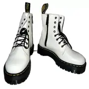 NEW Dr Doc Martens Jadon Platform 8Eye Boots M8 W9 White Polished Smooth Leather