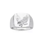 Sterling Silver Cz Eagle Signet Ring in Clear
