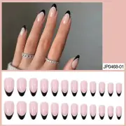 24 Pcs French Black False Nail Round Press on Nails with Mini Nail Files