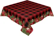 Square Xmas Tablecloth 54X54 Inch Merry Christmas Poinsettia Flowers Red Black B