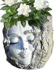 Face Planter | Woman Head Plant Vase | Weatherproof Resin Vase for Garden Balcony Outdoor Living Room Bedroom Landscaping