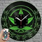 LED Clock Ganja Leaf Vinyl Record Wall Clock Led Light Wall Clock 1120