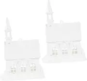 Angoily 2PCS Unfinished Houses Ornament Blank DIY Unpainted Crafts for Tree Hanging Decorations for Safe Model for Decor