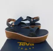 TEVA MADERA BLACK LEATHER PLATFORM WEDGE SANDALS, WOMEN US 9.5/ EUR 40.5 ~NIB