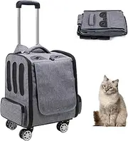 Cat Carrier Backpack with Wheels,Wheeled Pet Carrier Backpack,Cat Travel Carrier Airline Approved for Small Dogs and Medium Cats with Upgraded Wheels,Gray