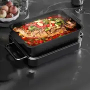 Double Ear Handle Irregular Pattern Premium Carbon Steel Grilled Fish Platter