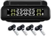 Rynomate Tire Pressure Monitoring System, External Solar Power Stick on Windshield 4 Sensor, Environment Friendly, Dual Power Source