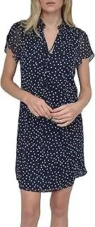 [DKNY] Women's Front Tie Ruffle Neckline Trapeze Dress
