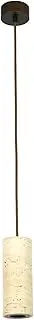 Beacon Lighting Traviato 1 Light Cylinder Pendant in Travertine with Bronze Details