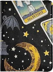 [Amooorous] Gothic Mystic Tarot Horoscope Leather decorative Passport Holder Cover Travel Documents Organizer Protector Passport Holder Combo with Vaccine Card Slot Waterproof, Gothic mystic tarot horoscope, 1