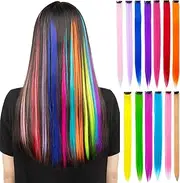 Mtxorvix 26 PCS Colored Hair Extensions, Mixed Color Heat-Resistant Straight Hairpieces, Straight Highlight Hairpieces, for Women Girls Kids Gift Halloween Cosplay Party Highlights Dress up