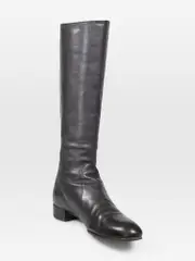 Black Leather Back Zip Heeled Boots